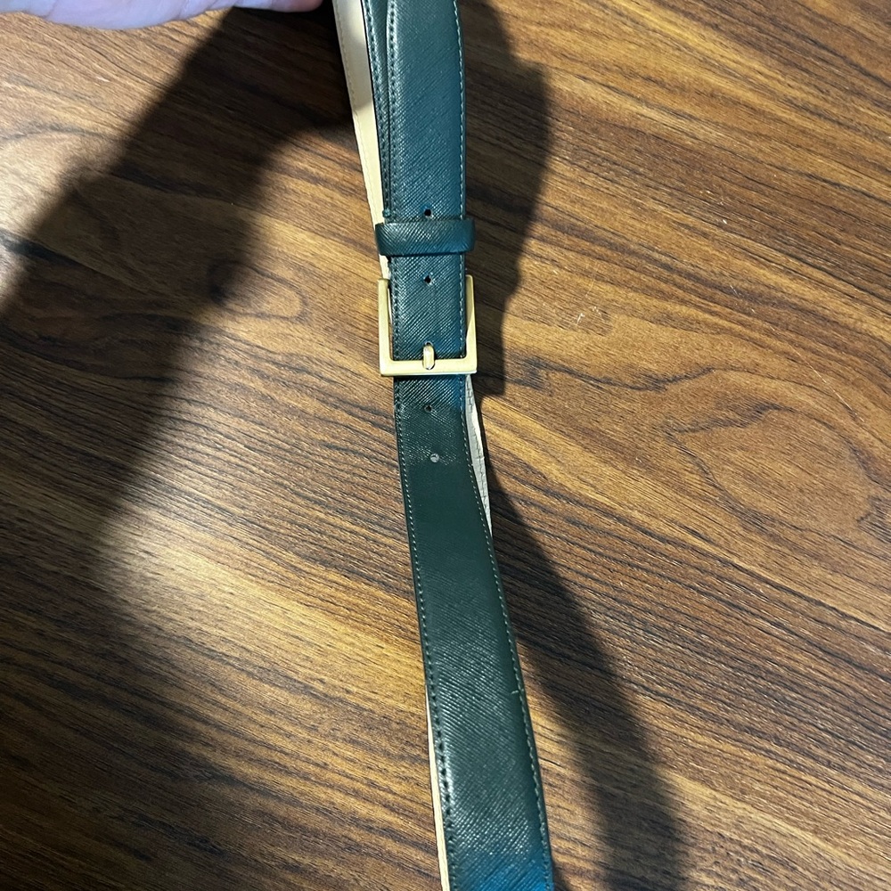 Green Leather Belt with Gold Buckle